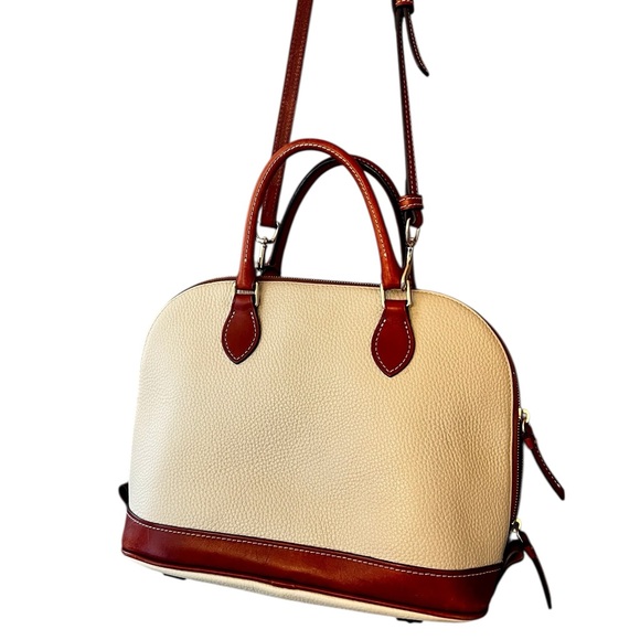 Dooney & Bourke Pebble Grain Zip Zip Leather Satchel Crossbody Cream / Tan EUC - Picture 3 of 12